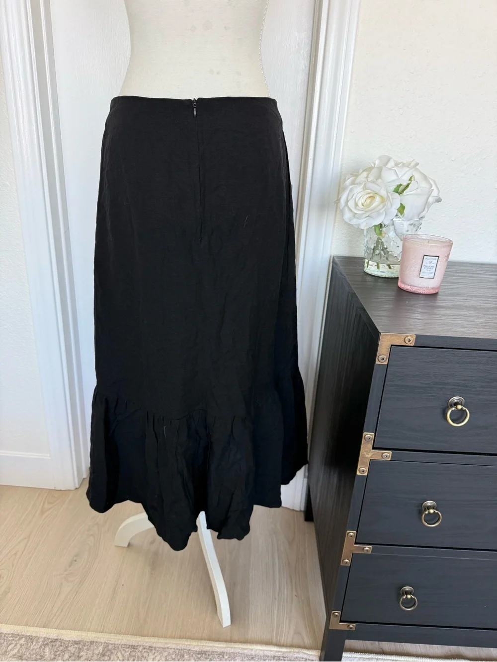 o.p.t. Arizona Black Midi Ruffled Linen Hem Skirt - NWT Size XL